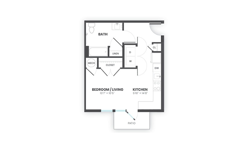 Beacon - Studio floorplan layout with 1 bathroom and 487 square feet