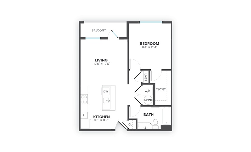 Journey - 1 bedroom floorplan layout with 1 bathroom and 695 square feet