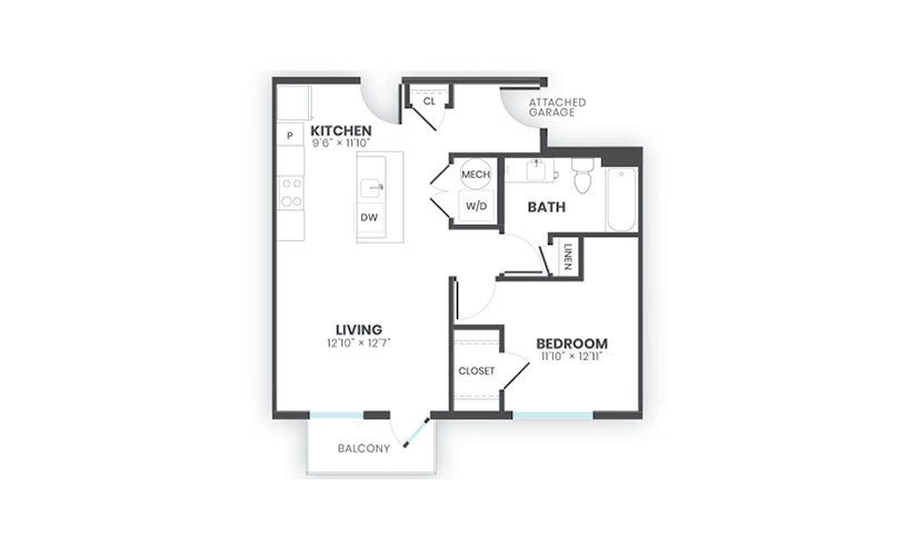 Legacy - 1 bedroom floorplan layout with 1 bathroom and 680 square feet