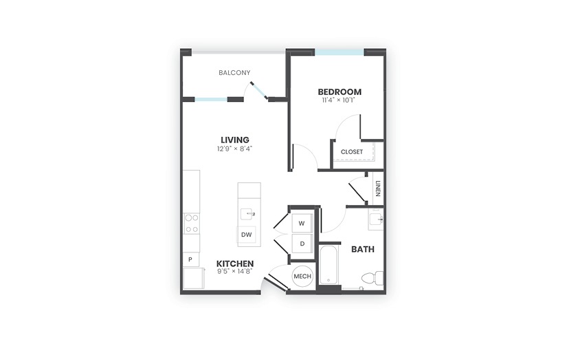 Loom - 1 bedroom floorplan layout with 1 bathroom and 677 square feet