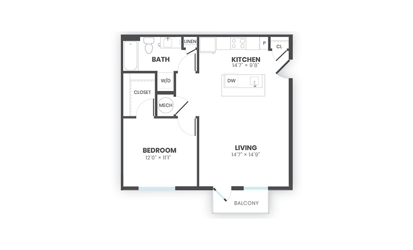 Sono - 1 bedroom floorplan layout with 1 bathroom and 713 square feet